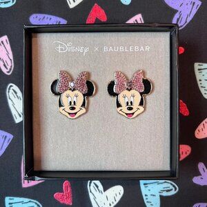 Disney x BaubleBar Minnie Mouse Earrings Pink Rhinestone Bow Enamel Studs